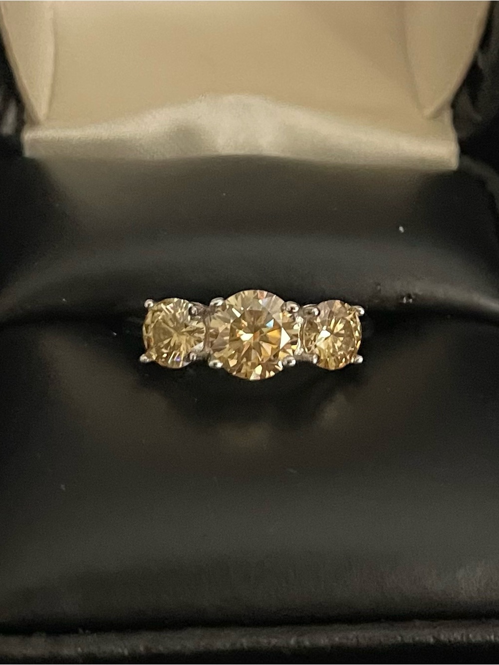 3 CTTW Certified Champagne Moissanite Diamond 3 Stone Ring